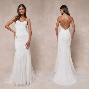 Lulu's Bridal Radiant Presence White Sequin Sleeveless Backless Maxi Dress